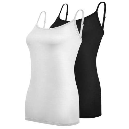 Aomig Spaghettiträgern Top Unterhemden Damen, 2 Pack of Verstellbare Adjustable Trägerunterhemd, Ladies Slim Fit Tank Top with Thin Straps, Women's Sleeveless Undershirts Top für Frauen und Mädchen(L)