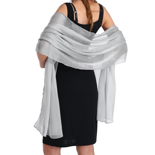 Stola für Abendkleid,Schals & Tücher für Damen,Chiffon Schal,Tuch Damen Sommer Leicht,Kann verwendet werden als Ärmel für Abendkleider Brautkleider Sommer Hochzeit (Silbergrau)