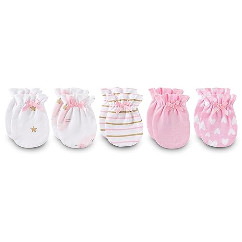 Ecojoy Neugeborenes Baby elastische Scratch Mitten 5 Pcs Tiny Baby Junge und Mädchen Handschuhe Scratch Mits 0-6 Monate, Kaninchen