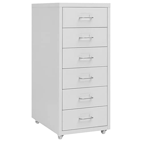 Registerschrank mit 6 Schubladen und Rollen, Rollcontainer, Aktenschrank Büroschrank Büromöbel Metallschrank Stahlschrank Aufbewahrungsschrank, 28 x 41 x 69 cm