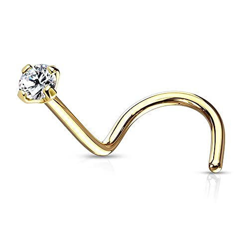Monster Piercing | 9K Gold Echtgold | Nasenpiercing Nasenstecker Stud | Kristallstein | Stabstärke: 20G (0,8 mm) | Stablänge: 7mm | Steingröße: 1,5mm bis 2,5mm | Hypoallergen