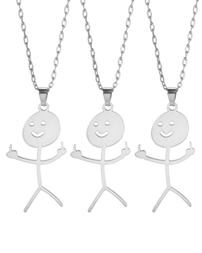 KGDUYC lustige Graffiti-Halskette 3-teilige, Smiley-Silber-Halskette, Silberne, Match-Finger-Gesten-Halskette, Geschenk - Silber