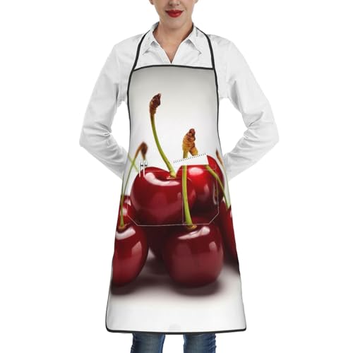 Unisex Schürze mit großer Tasche Küche Restaurant Wasserdicht Ölbeständig Chilenische Kirschen Schürze, Weiß, Einheitsgröße, weiß, One size