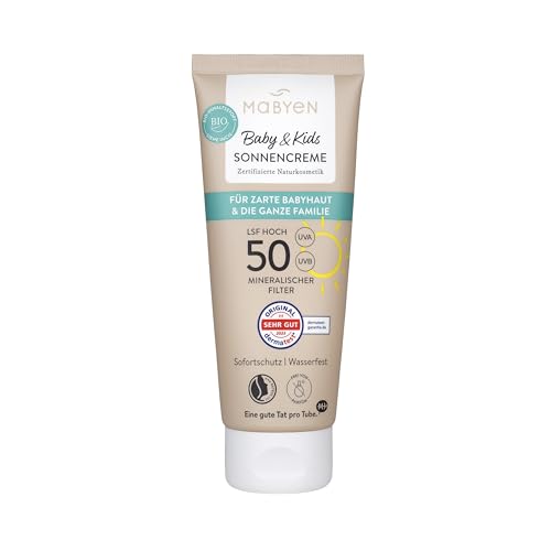 MABYEN Sonnencreme Baby und Kids LSF 50 100ml | Hoher Sonnenschutz - Zertifizierte Naturkosmetik - Natrue, Vegan, Parfümfrei