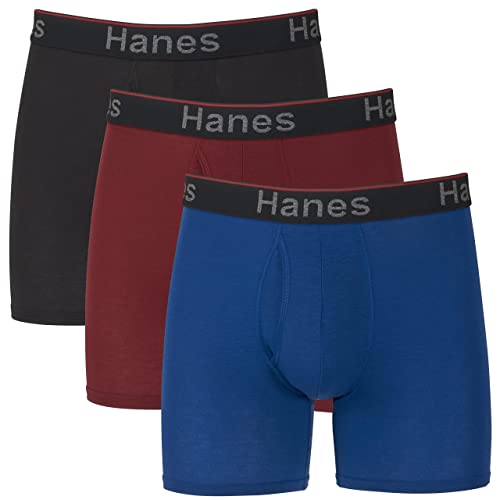 Hanes Herren Total Support Pouch Men's Boxer Brief Underwear, Anti-Chafing, Moisture-Wicking Odor Control, 3-Pack Retroshorts, Normales Bein – Blau/Rot/Schwarz – 3er-Pack, X-Large