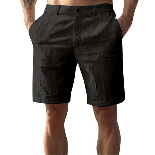 Generisch Kurze Hosen Herren Baumwolle Leinen Shorts Leichte Luftige Sommershorts Einfarbige Freizeithose mit Taschen Cargo Chino Basketball Trikot Sporthose Hose
