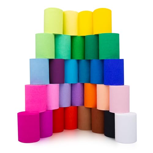 Fosdaling 30 Farben Krepppapier Bunt, Bunte Luftschlangen, Kreppband eignet sich für Richtfest & Partys & Feiertag, Pastell DIY Floristenkrepp（5cm×10m; Rot, Grün, Weiß, Blau, Schwarz, Rosa, Gelb usw）