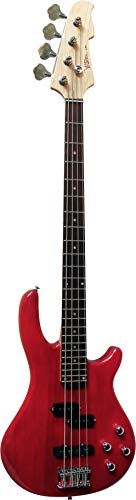 ELEKTROBASS - DUNKELROT TRANSPARENT - E-BASS ROT MASSIVHOLZKÖRPER - VISION SOUND GITARRE - LONG SCALE + KABEL - JB8RT