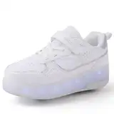 Mateju Schuhe mit Rollen für Kinder Mädchen Jungen Rollschuhe Schuhe mit 2 Rollen, 2 in 1 Turnschuhe Versenkbarer, Damen Herren Roller Schuhe Turnschuhe Skateboardschuhe 38 EU White