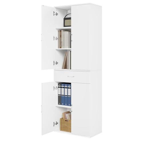 eSituro Aktenschrank, Schrank mit Schublade Türen, Mehrzweckschrank Kleiderschrank Küchenschrank Büroschrank Hochschrank, 60x180x34 cm, weiß