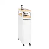 SoBuy Nischenregal mit 3 Schubladen und 1 abnehmbaren Tablett Küchenregal mit Rollen Badrollwagen Badezimmerregal Nischenwagen Rollwagen schmales Regal Badmöbel Natur BHT ca. 20x79x51cm NSR11-WN