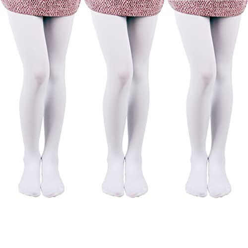 EVERSWE 3-Pack Girls Microfiber Tights Multiple Colors (white, 6-8)