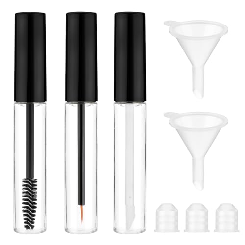 3 Stück Leere Mascara Tube 10ml Nachfüllbare Flasche Leer Röhren Cremebehälter Lipgloss Eyeliner Mit Wimpernstab für Rizinusöl Augenbrauen (Schwarz)