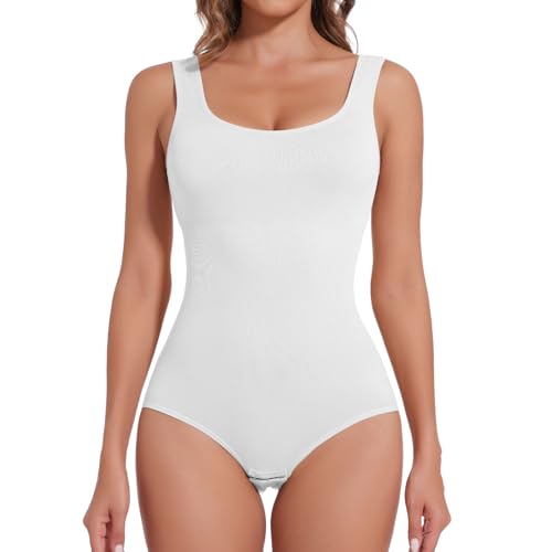 Joyshaper Shapewear Damen Body Shaper Bauchweg Shape Bodysuit Miederbody Formende Bodys Figurformende Tank Tops Weiß,M
