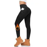 FuelMeFoot Thermo Leggings Damen High Waist Gefüttert Thermoleggins mit Taschen Fleece gefütterte Winter Warme Yoga Hose für Workout Running. A1-Schwarz S/M