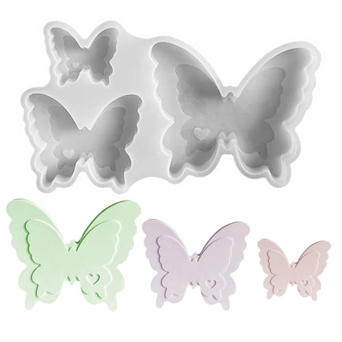 3 Stück Silikonformen Gießformen Schmetterling WISIRENT, Silikonform Ostern Schmetterling Silikon Gießform Herz, Schmetterling Silikonform Gipsformen Zum Gießen, Schmetterlings Silikonformen für Gips