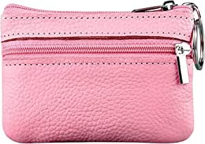 Moorle Damen Echtleder Münzbörsen Mini, Schlüsselbörse Geldbörse, Pink Geldbörse Münzbeutel Klein Herren, Schlüsseltasche Leder Tasche mit Schlüsselanhänger
