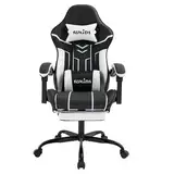 SUKIDA Gaming Stuhl Computerstuhl Ergonomischer Gaming Chair mit Fußstütze Bürostuhl Ergonomischer Computerstuhl mit Lendenwirbelstütze Blackwhite