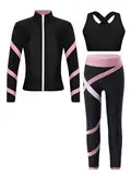 TiaoBug Mädchen Sport BH Jogginghose Sport Leggings Yoga Hose Trainingshose Sport Bustier ohne Bügel Yoga Fitness Training Bekleidung Set Schwarz Rosa ZB 110-116