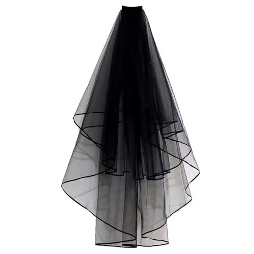 SUNHUITOY Schleier Braut, Brautschleier Schwarz Halloween Schleier Spitze Hexe Cosplay mit Kamm für JGA Junggesellinnenabschied Hochzeit Zubehör Schleier (Schwarz 1)