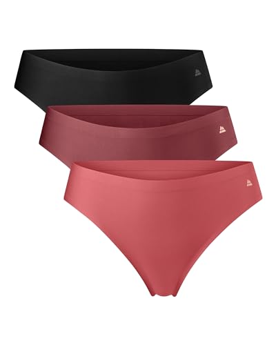 Invisible String Tangas für Damen, 3er Pack Low-Rise Slips, Unsichtbare Unterwäsche für Sport, Training & Alltag, aus recycelten Materialien (Mehrfarbig (1x Blush, 1x Ruby, 1x Schwarz), S)