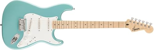 Squier by Fender Limited Edition Sonic® Stratocaster® E-Gitarre HT, Ahorngriffbrett, weißes Schlagbrett, Tropical Turquoise