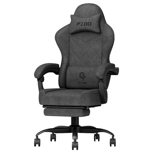 PZDO Gaming Stuhl Ergonomischer PC Stuhl mit Hightech-Stoff, Gamer Stuhl Computerstuhl mit Fußstütze, Bürostuhl, Gepolstert Gaming Chair, Gaming Sessel für Erwachsene, Teenager (Schwarz)