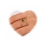 Crymystal Bohemian Blau Emaille Ring für Frauen 18k Edelstahl Knöchel Ring Hohl Sonne Stapel Ring Vintage offene Finger Ring Verstellbare Ring Schmuck Mädchen Geschenk