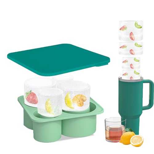 Eiswürfel Stanley Cup, ZRNCRKY Eiswürfelform Silikon für Stanley Cup, Eiswürfelbehälter für Stanley Cup, 4 Fach Ice Cube Tray mit Deckel für 20-40 Oz Becher (Grün)