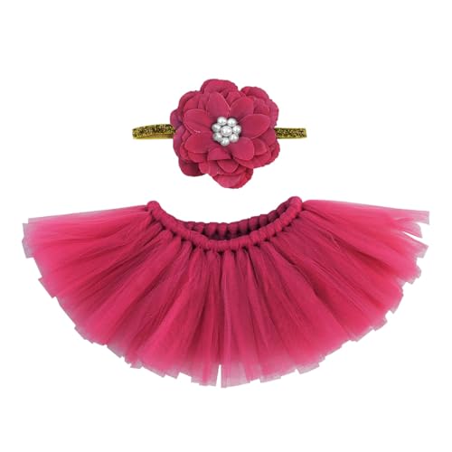 Neugeborenes Baby Mädchen Rock Tutu Kleidung Trikot Kostüm Foto Prop Outfits Bekleidung Set mit Haarband mit Blumen Stirnband Foto Prop Bekleidungsset für Foto-Shooting für Baby Mädchen