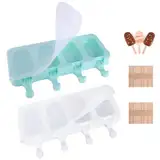 2 Stück Eiscreme Form-Cake Pop Ice Lolly Mould, BPA Frei Kuchen Eis am Stiel Backform, Selber Machen Eis Dessert Formen mit 100 Holzstäbchen, Cakesicles Silikonform mit Deckel für DIY Stieleis