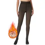 HIPOWER Thermo Strumpfhose Damen Winter Gefütterte Strumpfhose High Waist Warme Dicke Thermostrumpfhose Gefälschte Durchscheinend Bauchweg Pantyhose Plüsch(A-Schwarz Gefälschte Durchscheinend, M)