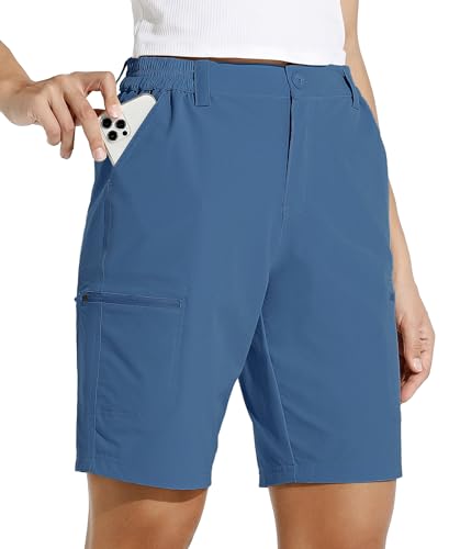 WILLIT Damen 10" Cargoshorts Wanderhose Stretch Golf Aktiv Lang Shorts Schnelltrocken Wander Outdoor Leichte Sommer Reise Shorts Graublau XL