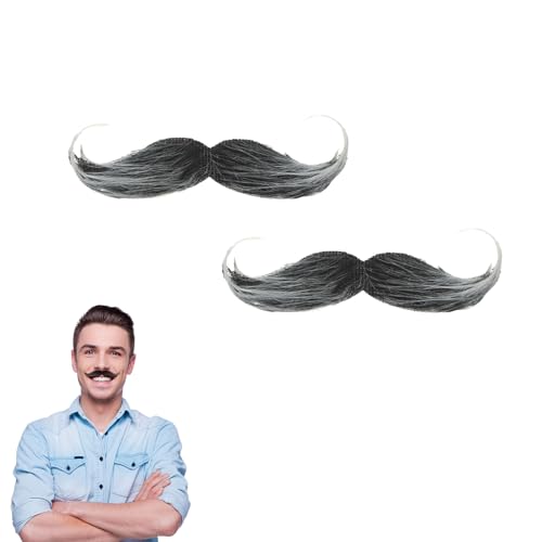 2 Stück Schnurrbart zum Ankleben, Schnauzer zum Ankleben, Fake Bart Fasching, Man Klebebart Künstlicher, Funny 80er Schwarz Oberlippenbart Cosplay Kostüm für Halloween Weihnachten (Schwarz)