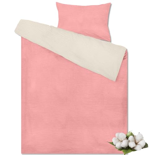 Musselin Bettwäsche Kinderbettwäsche 100x135 cm | 2-teiliges Set aus 100% Baumwolle mit Kissenbezug 40x62 cm | Atmungsaktiv & mit Reißverschluss, ideal als Baby Bettwäsche