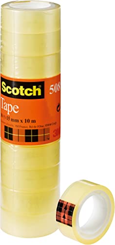 Scotch 508 Transparentes Klebeband, 10 Rollen, 15 mm x 10 m - Allzweck-klebeband für die Reparatur, Verschließen von Dokumenten