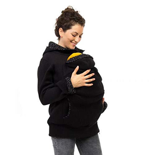 Viva la Mama Schwangerschaftsmode Umstandsjacke Tragepullover warm Jacke für Tragetuch Tragepulli - AHOI schwarz, kleine Punkte - M