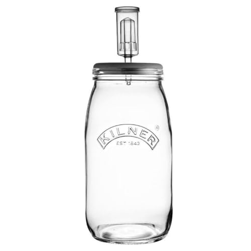 KILNER Fermentier Set, 3 Liter Glas mit Gärungsdeckel, einfaches Haltbarmachen von Gemüse, 1x Kilner Fermentierglas, 1x Silkondeckel, 1x Kunststoffventil, 2x Keramik-Gewichte, Einmachglas 3l