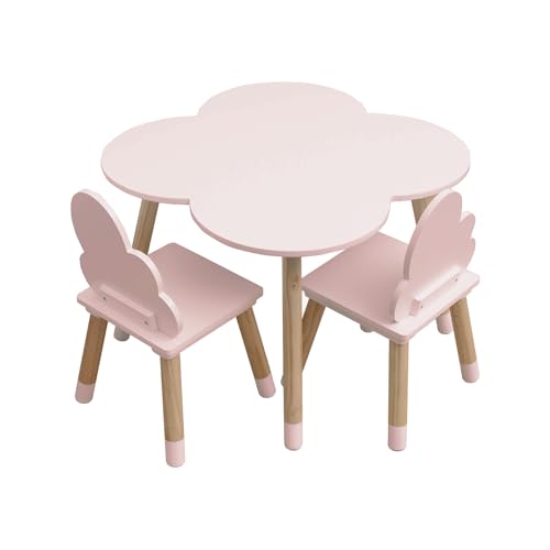 Rebecca Mobili Kinder-Tisch und 2 Stühle Set, zur Zimmerdekoration im Kinderzimmer, Rosa Braun, MDF Kiefer - Abmessungen: 44 x 60 x 60 cm / 50 x 25 x 25 cm - Art. RE6899