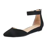 DREAM PAIRS Damen Flache Schuhe mit niedrigem Keilabsatz und Knöchelriemen,Size 39,Schwarz/Nubuck,AMIGA