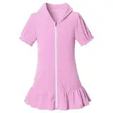 Generisch Mädchen Kapuzen Zip Terrys Coverups Schwimmen Strand Cover Up Baumwolle Kurzarm Badeanzug Bademantel Strandkleid mit Kapuze Mädchen Kurz (Pink, 6-7 Years)