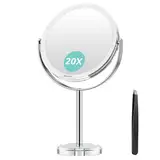 Auxmir Kosmetikspiegel Doppelseitiger Schminkspiegel mit 1X/20X Vergrößerung, Tischspiegel Stehend 360° Schwenkbar, Abnehmbarer Reisespiegel für Schminken Makeup Gesichtspflege und Rasieren