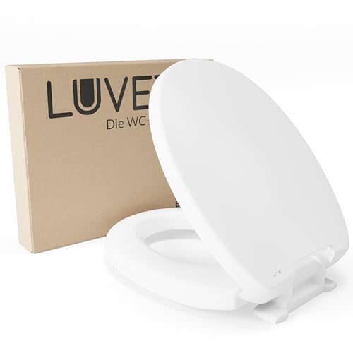 LUVETT® PREMIUM WC-Sitz C602 barrierefrei Care Comfort Toilettensitzerhöhung oval Absenkautomatik Duroplast, extra stabiles Scharnier & solide Befestigung von unten (Weiß ohne Griff)