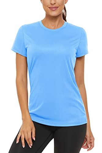 TACVASEN Damen Rashguard Sport T-Shirt O-Ausschnitt Classic Slim Fit Short-Sleeve Casual Sommer (XL, Wasserblau)