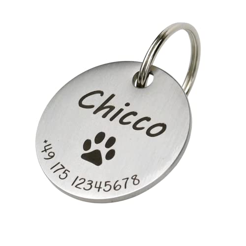 Hundemarke mit Gravur - Personalisiert mit Name - ⌀23mm - Namensschild für Halsband - Dog Tag - Anhänger Marke für Hunde - mit Symbolauswahl - Tiermarke für Hunde, Katzen & Welpen