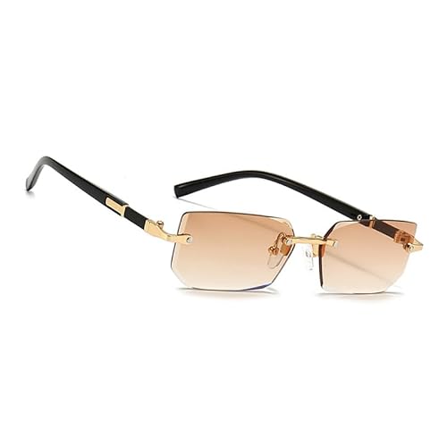 MEGAVOW Rahmenlose Rechteck Sonnenbrille, Brillenband, Vintage Retro Brillen für Damen Herren, Diamantschliff Gläsern, Gafas de sol mit Getönten, Klassische, Quadratische