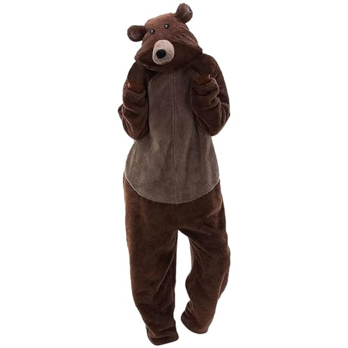 Damen Pyjama Teddy Fleece Schlafanzug Einteiler Jumpsuit Plüsch Onesie Warm Strampelanzug Schlafoverall Tier Kostüm Bär Overall Nachtwäsche Pyjama Einteiler Jumpsuit Onesie Schlafoveralls…