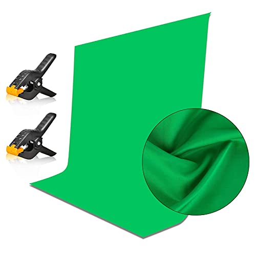 EMART 1,5x2m Greenscreen Grüner Hintergrund Polyester Grüne Chromakey Green Screen Faltbar mit 2 Federzwingen für Fotografie, Zoom, Interviews, Live-Stream