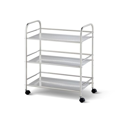 CLIPOP Edelstahl Servierwagen,Rollwagen mit 3 Ebenen Kapazität 150 kg Edelstahlwagen mit Rollen Küchenrollwagen mit Rollen, Servierwagen Grillwagen Outdoor Küche Restaurant Wagen (35D x 50W x 75H)