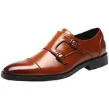 ANUFER Gentleman Schlau Zehenkappe Formell Doppelschnalle Mönch-Kleid-Schuhe Braun SN070533 EU46